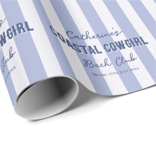 Aangepaste naam Kust Cowgirl Blauwe Witte Strepen Cadeaupapier