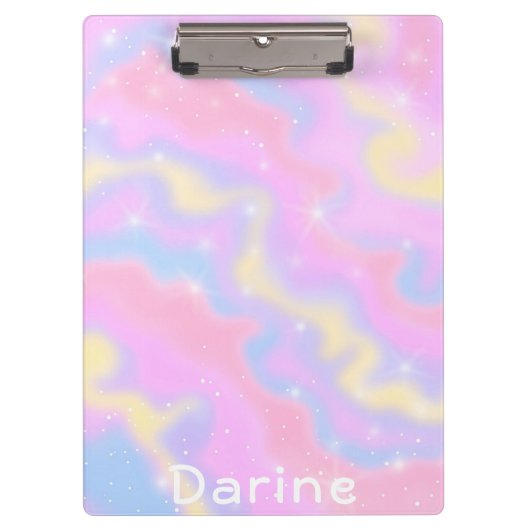 Aangepaste naam l Kleurrijke Sparkles Rainbow Girl Klembord (Voorkant)