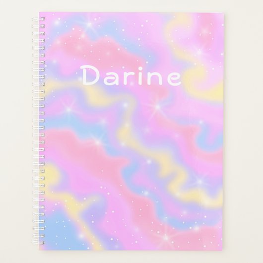 Aangepaste naam l Kleurrijke Sparkles Rainbow Girl Planner (Voorkant)