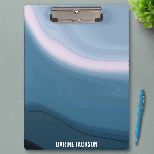 Aangepaste Naam l Modern Blue Wavy Blue Waterverf Klembord