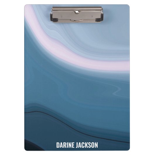 Aangepaste Naam l Modern Blue Wavy Blue Waterverf Klembord (Voorkant)