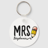 Aangepaste naam l Schattige potlood typografie ler Sleutelhanger (Voorkant)