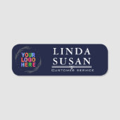 Aangepaste naam Labels met Logo en tekst Blauw Naamplaatje (Voorkant)