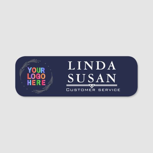 Aangepaste naam Labels met Logo en tekst Blauw Naamplaatje (Voorkant)