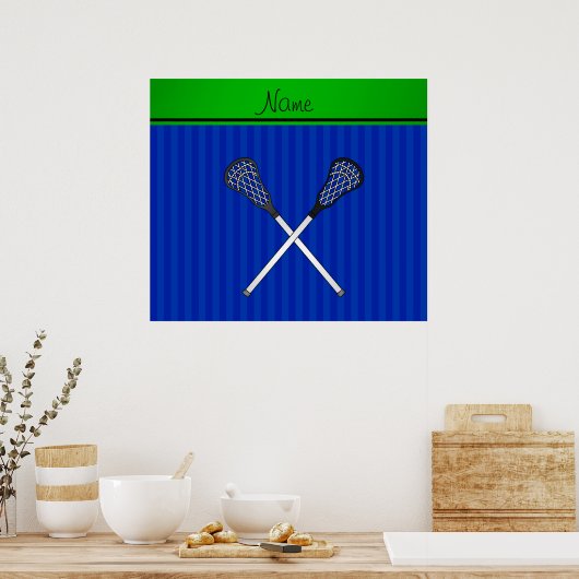 Aangepaste naam lacrosse sticks blauwe strepen poster (Keuken)
