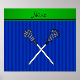 Aangepaste naam lacrosse sticks blauwe strepen poster