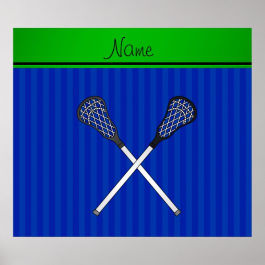 Aangepaste naam lacrosse sticks blauwe strepen poster (Voorkant)