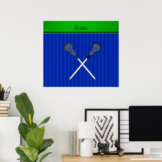 Aangepaste naam lacrosse sticks blauwe strepen poster (Thuiskantoor)
