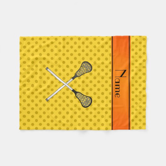 Aangepaste naam lacrosse sticks gele polka stippen fleece deken (Voorkant (Horizontaal))