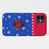 Aangepaste naam ladybug blauwe sneeuwvlokken rode Case-Mate iPhone case (Achterkant (horizontaal))