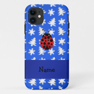 Aangepaste naam ladybug blue sneeuwvlokken bomen iPhone 11 hoesje