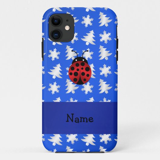 Aangepaste naam ladybug blue sneeuwvlokken bomen Case-Mate iPhone case (Achterkant)