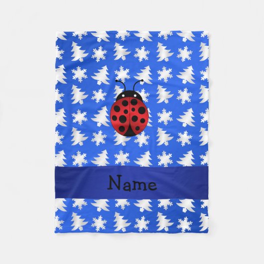 Aangepaste naam ladybug blue sneeuwvlokken bomen fleece deken (Voorkant)