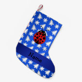 Aangepaste naam ladybug blue sneeuwvlokken bomen kleine kerstsok (Voorkant (Hangend))