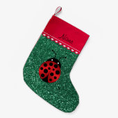 Aangepaste naam ladybug groen glitter red stripe kleine kerstsok (Voorkant (Hangend))