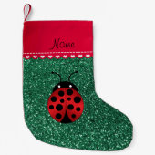 Aangepaste naam ladybug groen glitter red stripe kleine kerstsok (Voorkant)