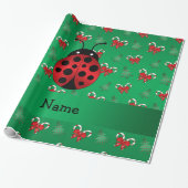 Aangepaste naam ladybug groene snoepsnoeren cadeaupapier (Uitgerold)