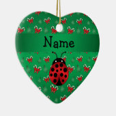 Aangepaste naam ladybug groene snoepsnoeren keramisch ornament (Rechts)