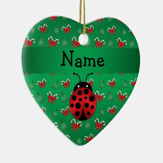 Aangepaste naam ladybug groene snoepsnoeren keramisch ornament (Rechts)