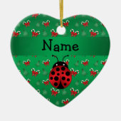 Aangepaste naam ladybug groene snoepsnoeren keramisch ornament (Voorkant)