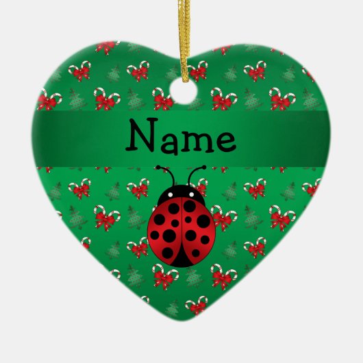 Aangepaste naam ladybug groene snoepsnoeren keramisch ornament (Voorkant)