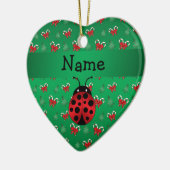 Aangepaste naam ladybug groene snoepsnoeren keramisch ornament (Links)