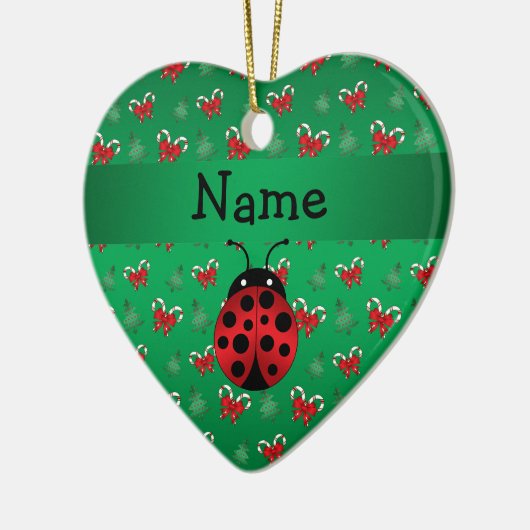 Aangepaste naam ladybug groene snoepsnoeren keramisch ornament (Links)