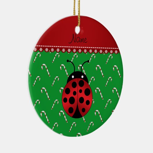 Aangepaste naam ladybug groene snoepsnoeren keramisch ornament (Rechts)