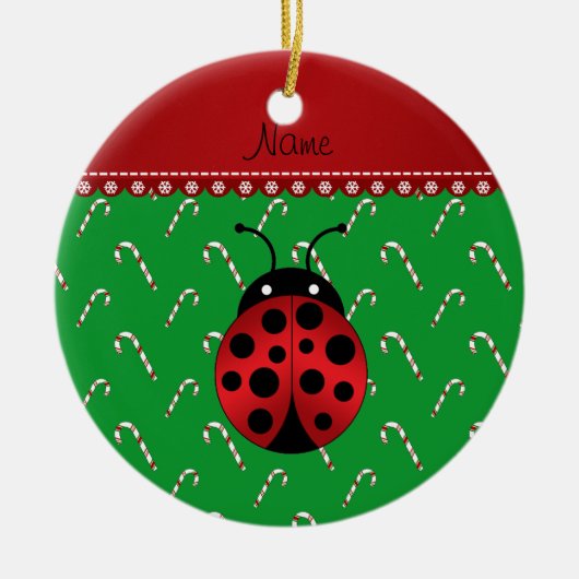 Aangepaste naam ladybug groene snoepsnoeren keramisch ornament (Voorkant)