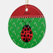 Aangepaste naam ladybug groene snoepsnoeren keramisch ornament (Links)