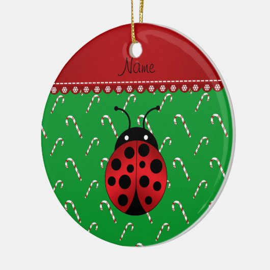 Aangepaste naam ladybug groene snoepsnoeren keramisch ornament (Links)