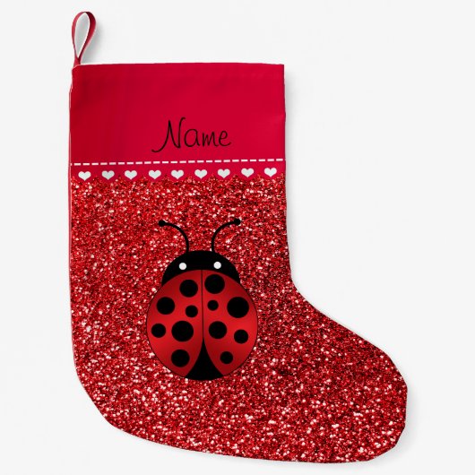 Aangepaste naam ladybug rode glitter rode streep kleine kerstsok (Voorkant)
