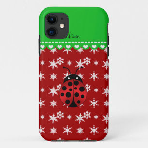 Aangepaste naam ladybug rode sneeuwvlokken groene iPhone 11 hoesje