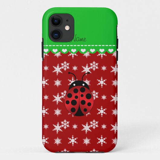Aangepaste naam ladybug rode sneeuwvlokken groene Case-Mate iPhone case (Achterkant)