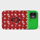 Aangepaste naam ladybug rode sneeuwvlokken groene Case-Mate iPhone case (Achterkant (horizontaal))
