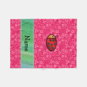 Aangepaste naam ladybug roze bloempatroon fleece deken (Voorkant (Horizontaal))