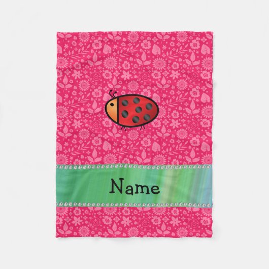 Aangepaste naam ladybug roze bloempatroon fleece deken (Voorkant)