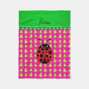 Aangepaste naam ladybug roze groene bomen fleece deken