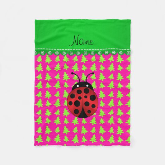 Aangepaste naam ladybug roze groene bomen fleece deken (Voorkant)