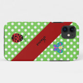 Aangepaste naam ladybug-vlindergroene polka-stippe Case-Mate iPhone case (Achterkant (horizontaal))