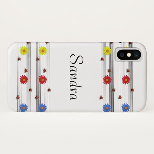 Aangepaste naam Ladybugs Muzieknoten iPhone X Hoes (Achterkant (horizontaal))