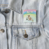 Aangepaste naam lapjeskat huisdier vierkante button 5,1 cm (In situ)