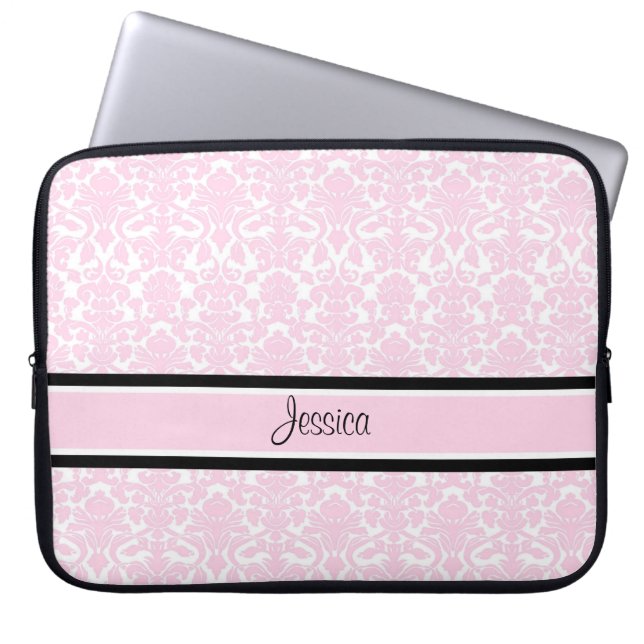 Aangepaste naam laptoproze Damask Laptop Sleeve (Voorkant)