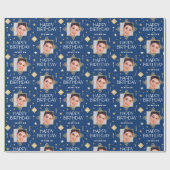 Aangepaste naam Leeftijd Foto Art Deco Birthday Bl Cadeaupapier (Vlak)