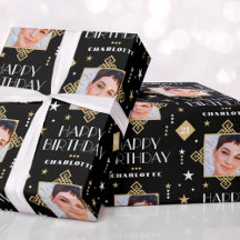 Aangepaste naam Leeftijd Foto Art Deco Birthday Bl