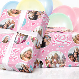 Aangepaste naam Leeftijd Foto Collage Birthday Sta Cadeaupapier