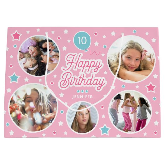 Aangepaste naam Leeftijd Foto Collage Birthday Sta Groot Cadeauzakje (Voorkant)