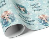 Aangepaste naam Leeftijd Gezinsmerk Zeemeermin Dag Cadeaupapier (Rol Hoek)