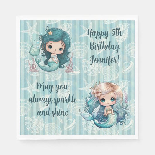 Aangepaste naam Leeftijd Gezinsmerk Zeemeermin Dag Servet (Voorkant)