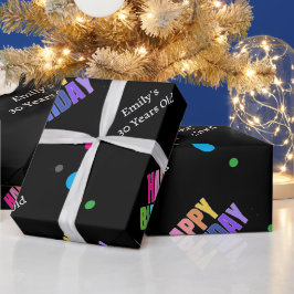 Aangepaste Naam Leeftijd Goud Terug Happy Birthday Cadeaupapier